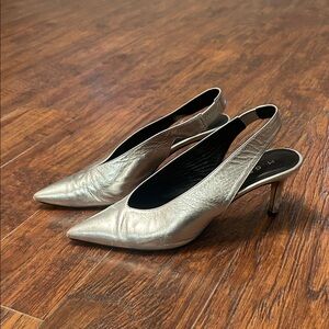 M.Gemi Silver Slingback Heels